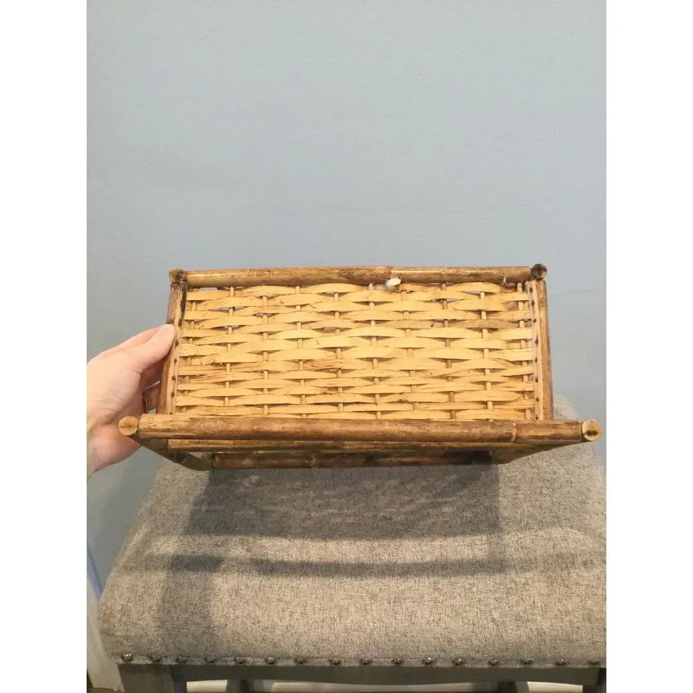 Vintage Wicker Bamboo Wall Shelf Towel Bar Boho Decor Bathroom Organizer Rustic